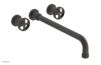 DUSTRIE Wall Lavatory Set - 14" Spout - Cross Handle - Knurled 371-11-14