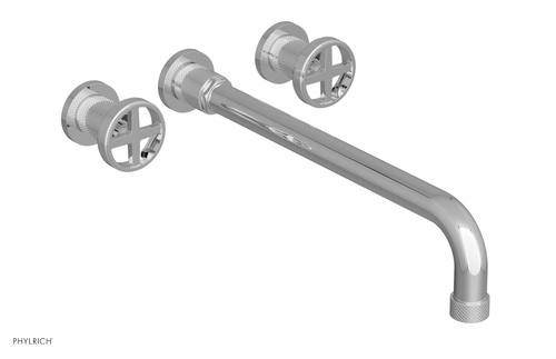 DUSTRIE Wall Lavatory Set - 14" Spout - Cross Handle - Knurled 371-11-14