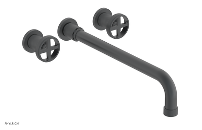 DUSTRIE Wall Lavatory Set - 14" Spout - Cross Handle - Knurled 371-11-14