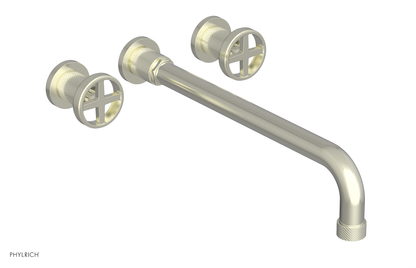 DUSTRIE Wall Lavatory Set - 14" Spout - Cross Handle - Knurled 371-11-14