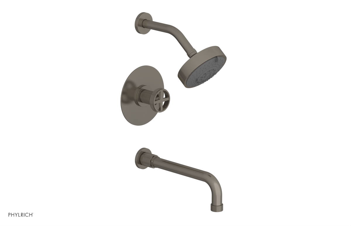 DUSTRIE - Pressure Balance Tub & Shower Set - 10" Spout -  Cross Handle - Knurled 371-26-10