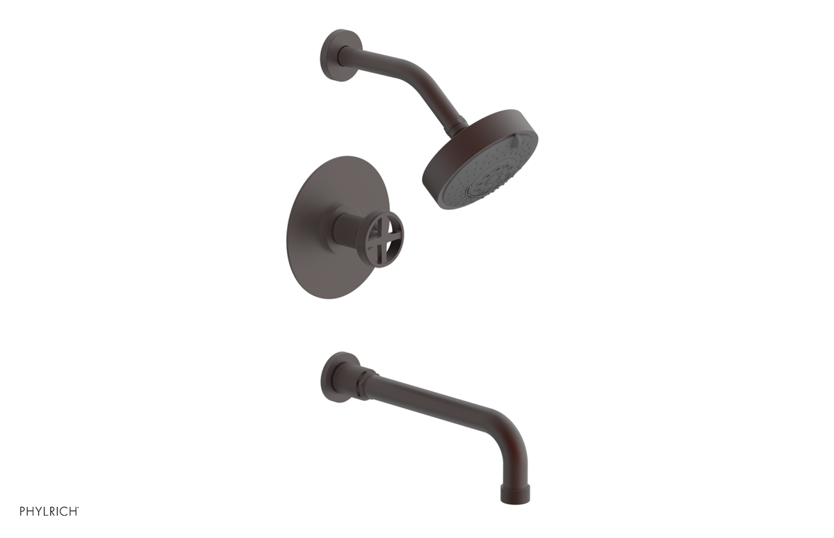 DUSTRIE - Pressure Balance Tub & Shower Set - 10" Spout -  Cross Handle - Knurled 371-26-10