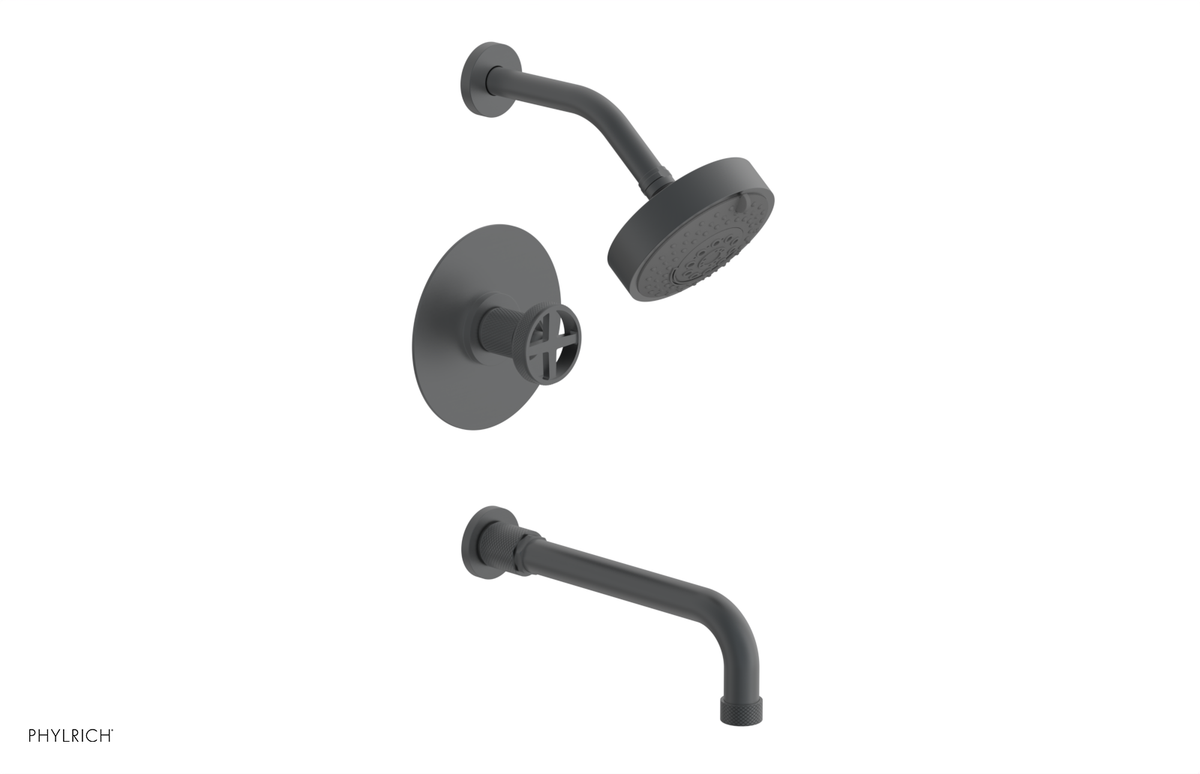 DUSTRIE - Pressure Balance Tub & Shower Set - 10" Spout -  Cross Handle - Knurled 371-26-10