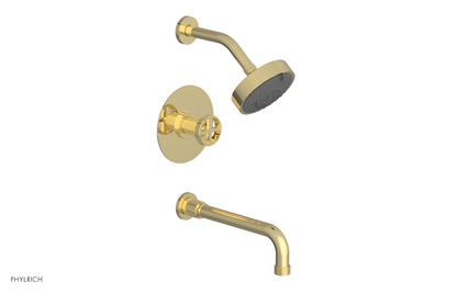DUSTRIE - Pressure Balance Tub & Shower Set - 10" Spout -  Cross Handle - Knurled 371-26-10