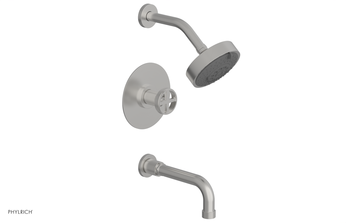DUSTRIE - Pressure Balance Tub & Shower Set - 7 5/8" Spout -  Cross Handle - Knurled 371-26