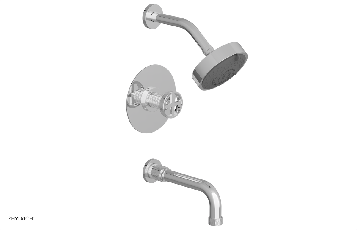 DUSTRIE - Pressure Balance Tub & Shower Set - 7 5/8" Spout -  Cross Handle - Knurled 371-26