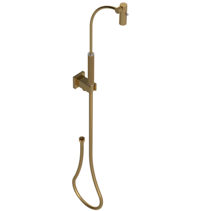 Rubinet Hand Held Shower Bidet with Extended Reach & Dual Function Spray Including Wall Bracket with Supply & Hose (Square) Gold