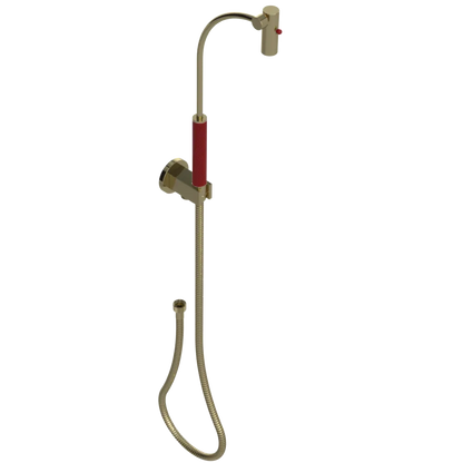 Rubinet Hand Held Shower Bidet with Extended Reach & Dual Function Spray Including Wall Bracket with Supply & Hose (Round) Natural Brass