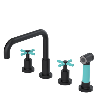 Rubinet Widespread Kitchen Set with Hand Spray Matt Black
