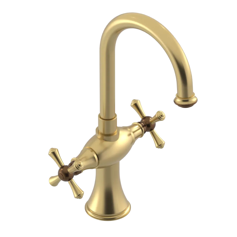 Rubinet Single Hole Dual Handle Lav. Set. (less drain) Satin Brass