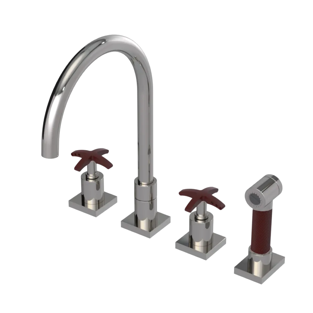 Rubinet Widespread Kitchen Set with Hand Spray Polished Nickel