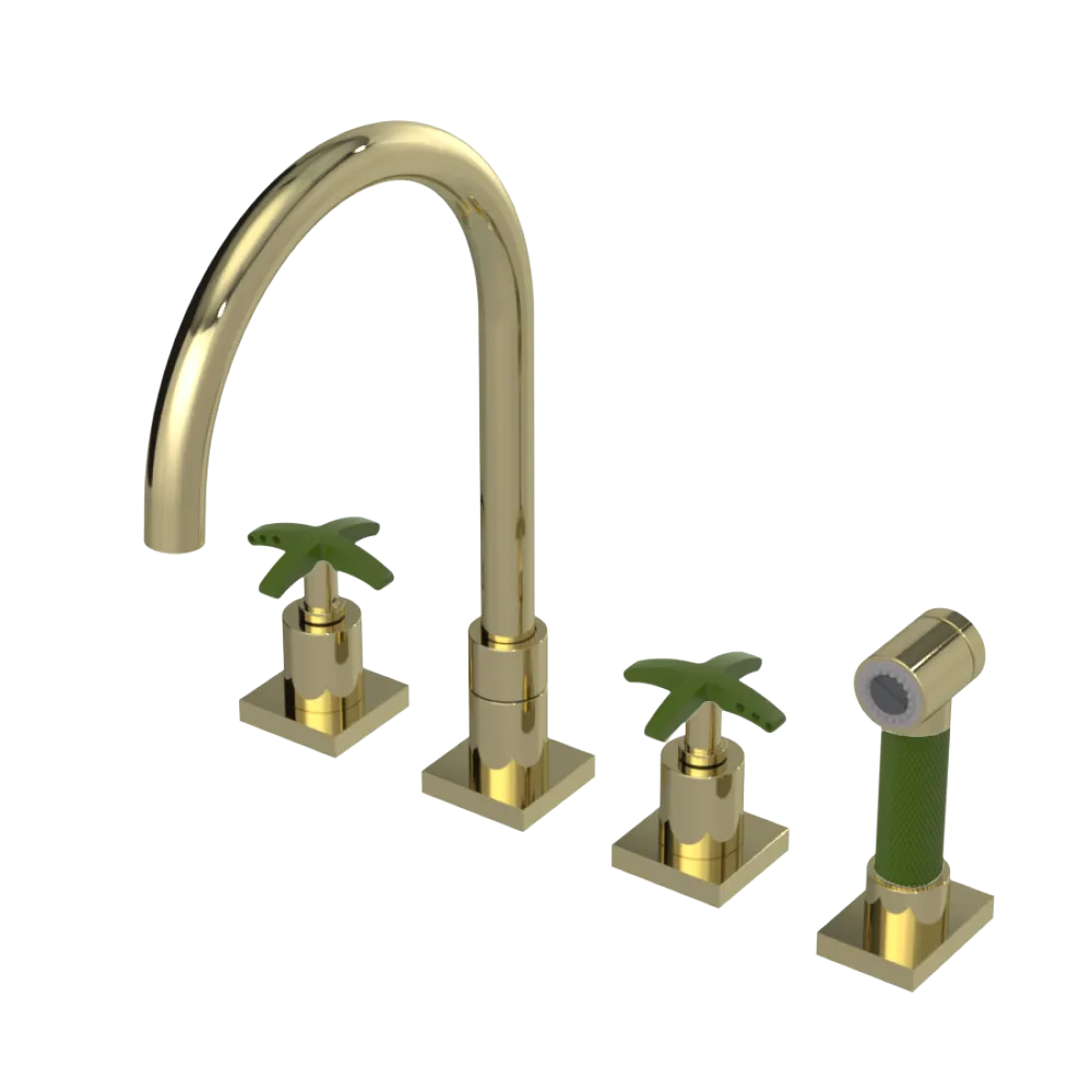 Rubinet Widespread Kitchen Set with Hand Spray Gold