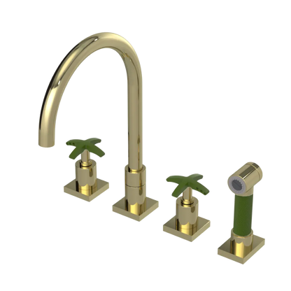 Rubinet Widespread Kitchen Set with Hand Spray Gold