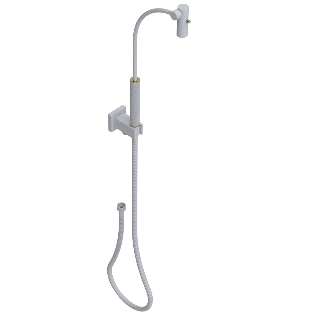 Rubinet Hand Held Shower Bidet with Extended Reach & Dual Function Spray Including Wall Bracket with Supply & Hose (Square) Matt White