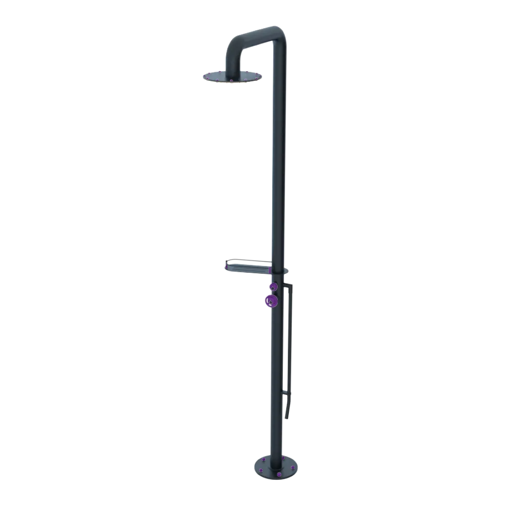 Rubinet Pressure Balance Outdoor Shower with Foot Rinse & 10" Shower Head (with shelf) - 304 Stainless Steel Matt Black