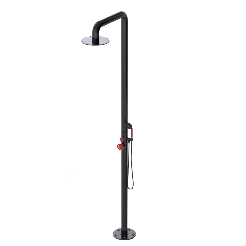 Rubinet Pressure Balance Outdoor Shower with Hand Held Shower & 10" Shower Head - 304 Stainless Steel Black