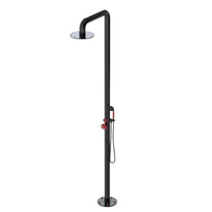 Rubinet Pressure Balance Outdoor Shower with Hand Held Shower & 10" Shower Head - 304 Stainless Steel Black