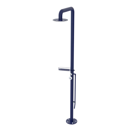 Rubinet Pressure Balance Outdoor Shower with Foot Rinse & 10" Shower Head (with shelf) - 304 Stainless Steel Midnight Blue