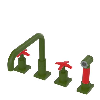 Rubinet Widespread Kitchen Set with Genesis Spout with Hand Spray Green Envy