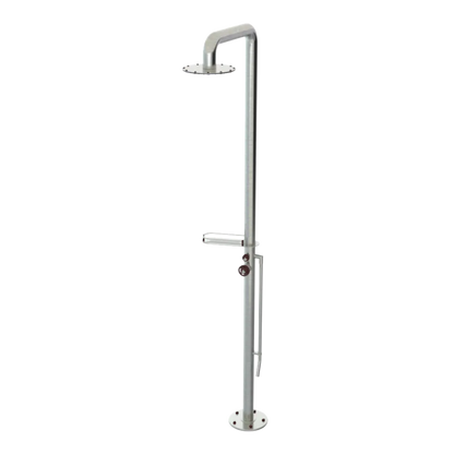 Rubinet Pressure Balance Outdoor Shower with Foot Rinse & 10" Shower Head (with shelf) - 304 Stainless Steel Satin Nickel