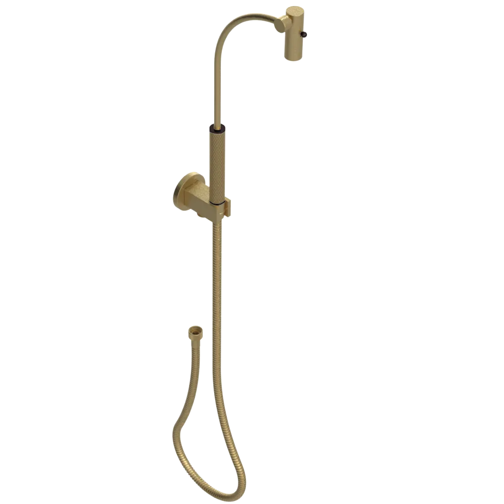Rubinet Hand Held Shower Bidet with Extended Reach & Dual Function Spray Including Wall Bracket with Supply & Hose (Round) Satin Brass