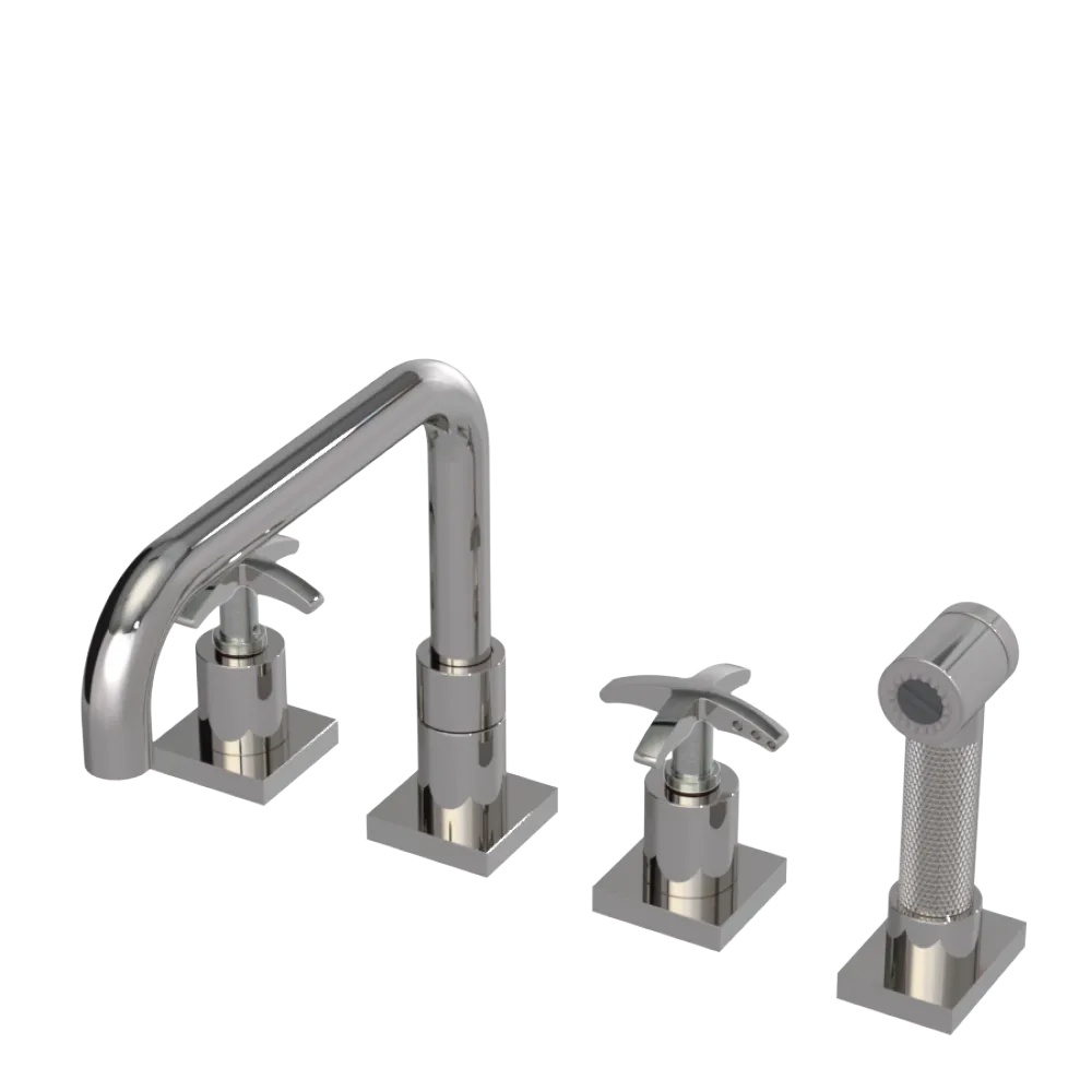 Rubinet Widespread Kitchen Set with Genesis Spout with Hand Spray Polished Nickel