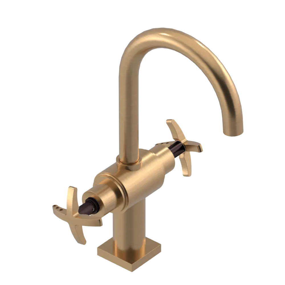 Rubinet Single Hole Dual Handle Lav. Set. (less drain) Satin Gold