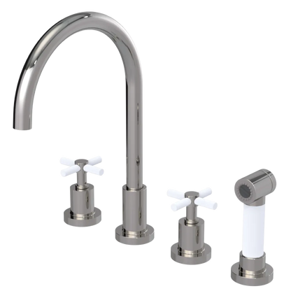 Rubinet Widespread Kitchen Set with LaSalle Spout with Hand Spray Polished Nickel