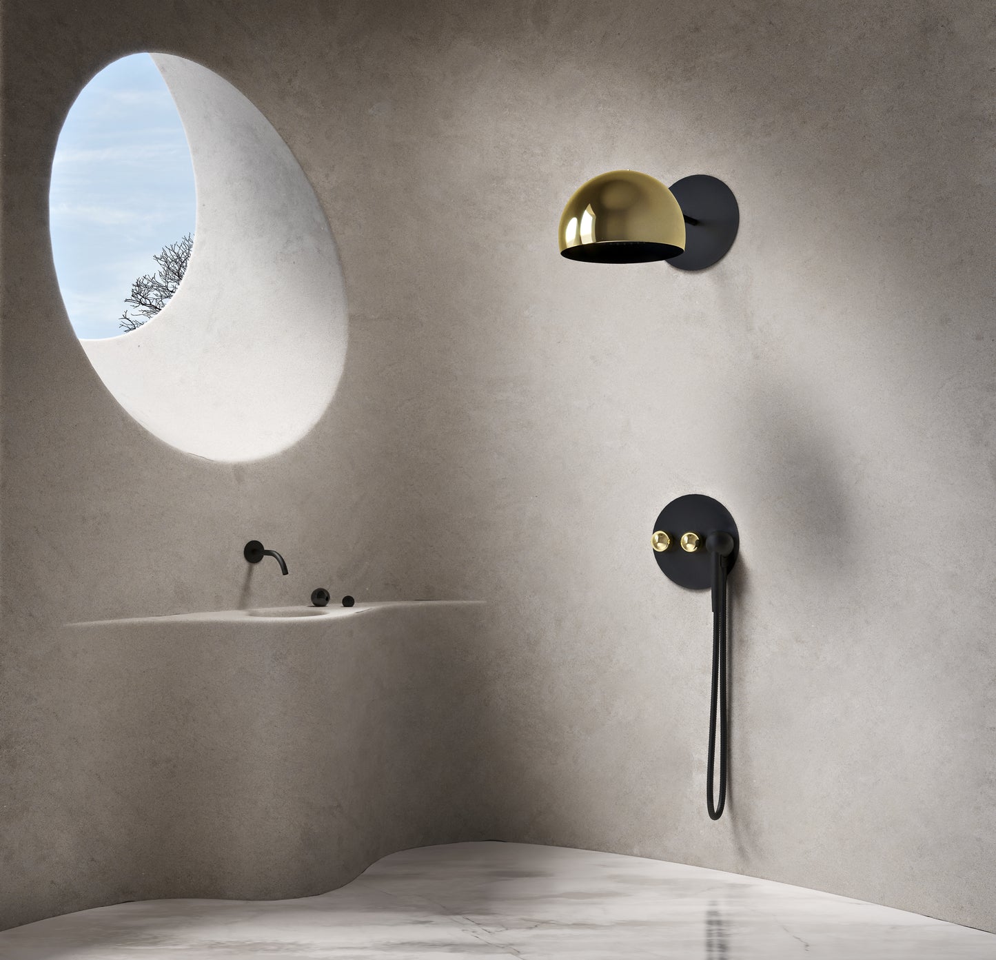 Baril Shower head with wall-mounted shower arm