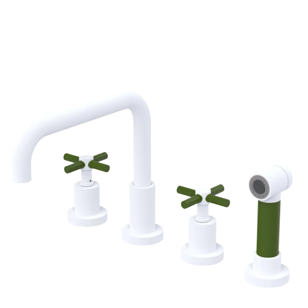 Rubinet Widespread Kitchen Set with Hand Spray Matt White