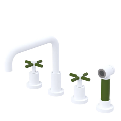 Rubinet Widespread Kitchen Set with Hand Spray Matt White