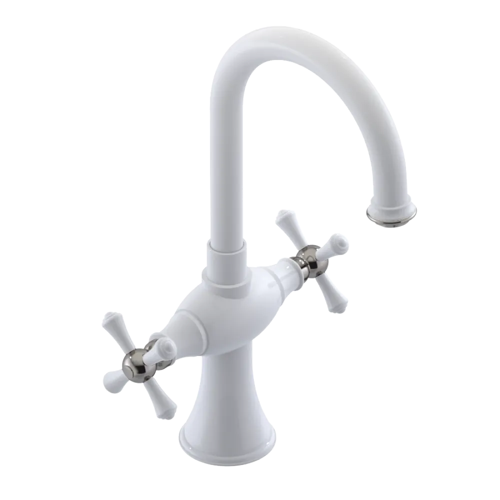Rubinet Single Hole Dual Handle Lav. Set. (less drain) White