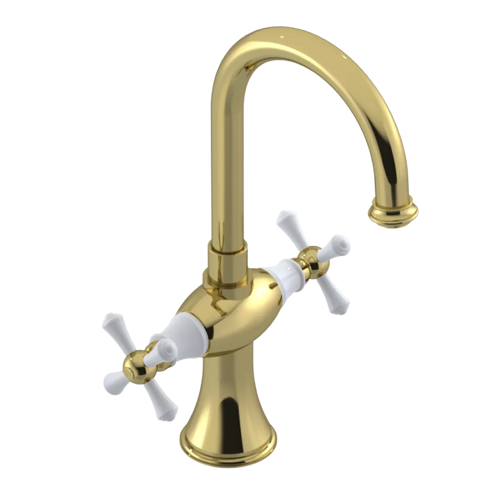 Rubinet Single Hole Dual Handle Lav. Set. (less drain) Natural Brass