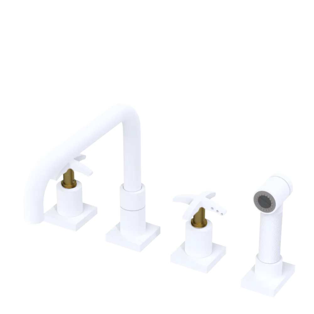 Rubinet Widespread Kitchen Set with Genesis Spout with Hand Spray Matt White