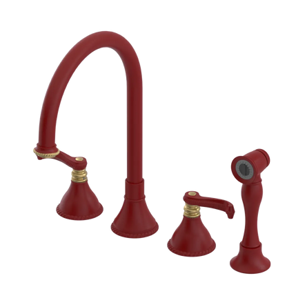 Rubinet Widespread Kitchen Set with Hand Spray Maroon