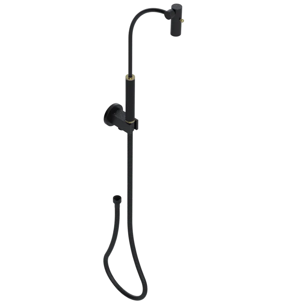 Rubinet Hand Held Shower Bidet with Extended Reach & Dual Function Spray Including Wall Bracket with Supply & Hose (Round) Matt Black