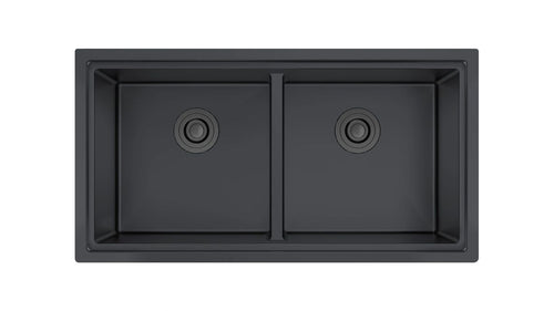 Aquaflo Professional Hex 2 33"x19" Handcrafted Double Bowl Kitchen Sink with Basket Strainer - KSP23319