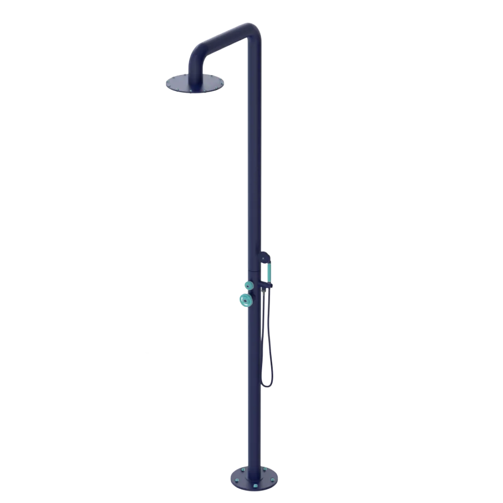 Rubinet Pressure Balance Outdoor Shower with Hand Held Shower & 10" Shower Head - 304 Stainless Steel Midnight Blue