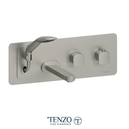 Wall mount tub filler with retractable hose