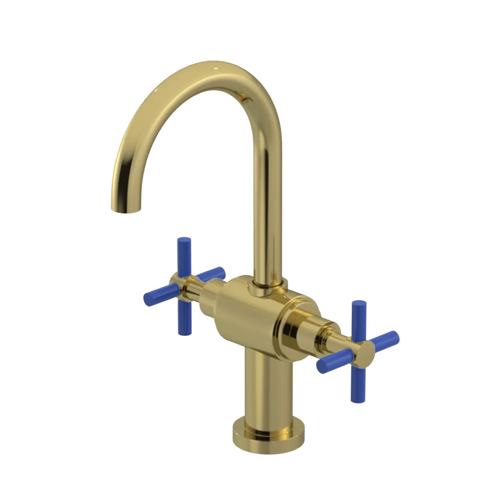 Rubinet Single Hole Dual Handle Lav. Set with LaSalle Spout (less drain) Natural Brass