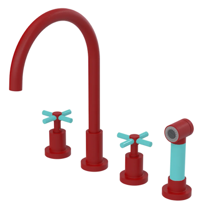 Rubinet Widespread Kitchen Set with LaSalle Spout with Hand Spray Maroon