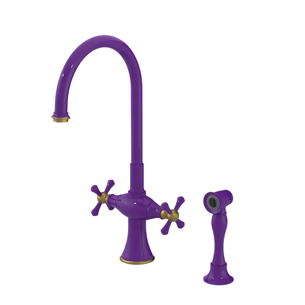 Rubinet Two Handle Single Hole Kitchen Set with Hand Spray Purple Haze