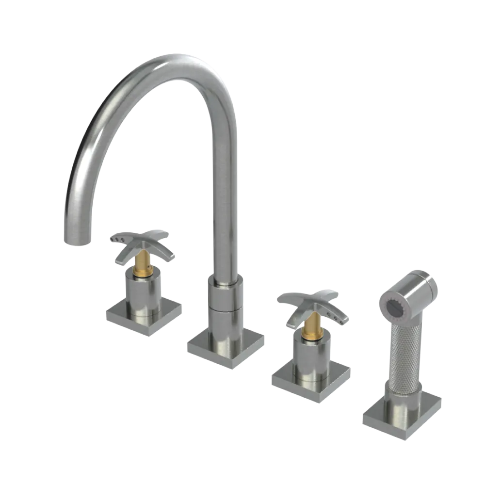 Rubinet Widespread Kitchen Set with Hand Spray Satin Nickel