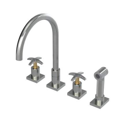 Rubinet Widespread Kitchen Set with Hand Spray Satin Nickel