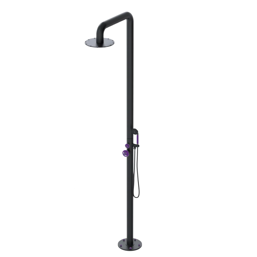 Rubinet Pressure Balance Outdoor Shower with Hand Held Shower & 10" Shower Head - 304 Stainless Steel Matt Black