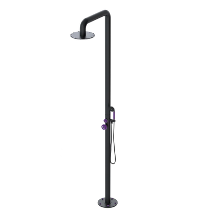 Rubinet Pressure Balance Outdoor Shower with Hand Held Shower & 10" Shower Head - 304 Stainless Steel Matt Black