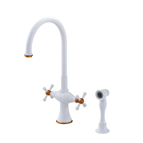 Rubinet Two Handle Single Hole Kitchen Set with Hand Spray White