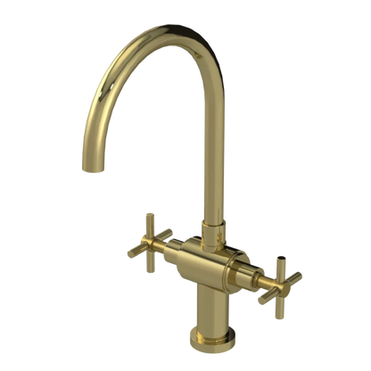 Rubinet Two Handle Single Hole Kitchen Set with LaSalle Spout Natural Brass