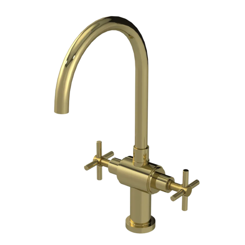 Rubinet Two Handle Single Hole Kitchen Set with LaSalle Spout Natural Brass