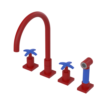 Rubinet Widespread Kitchen Set with Hand Spray Maroon